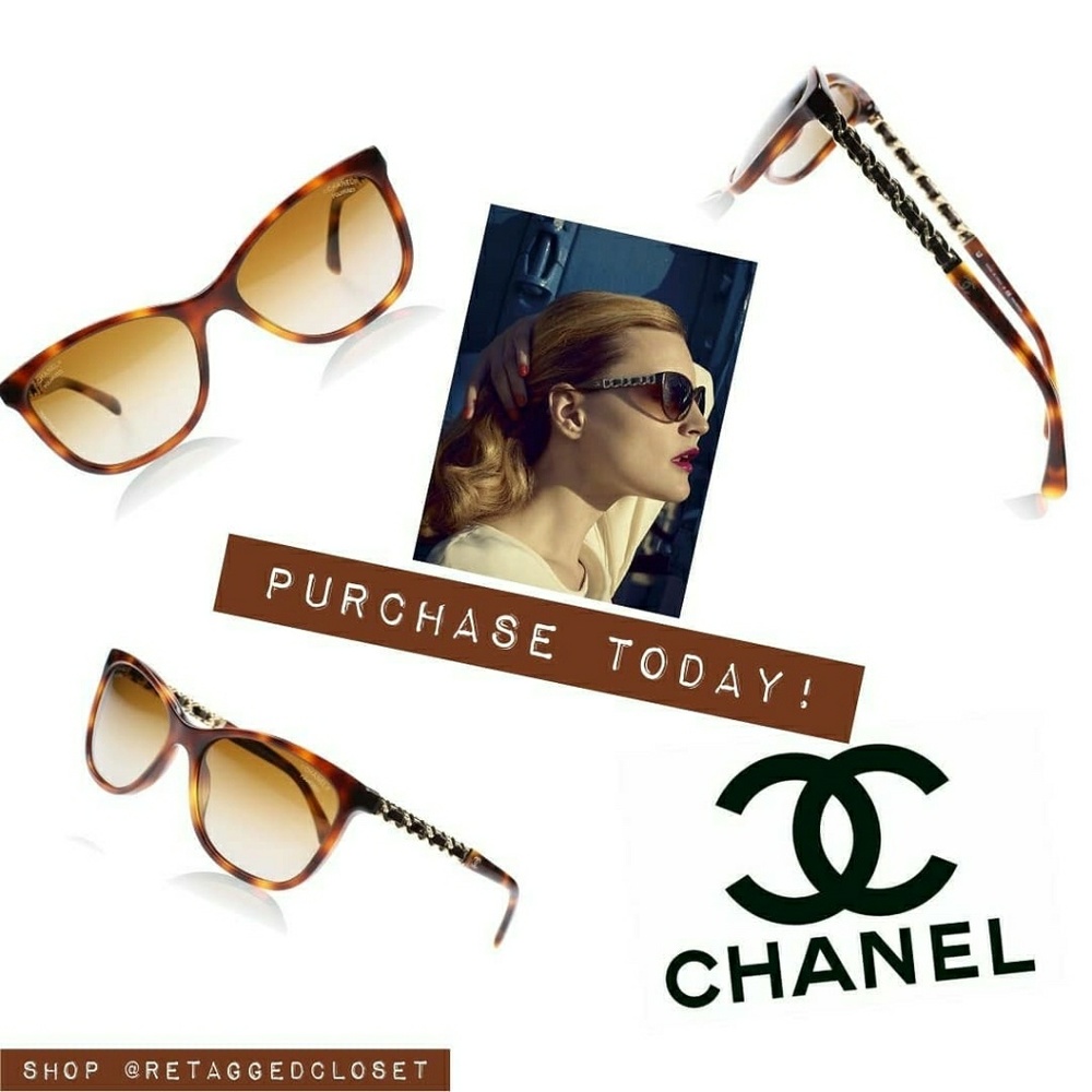 💜 AUTH CHANEL Cat Eye Polarized Chain Detailed